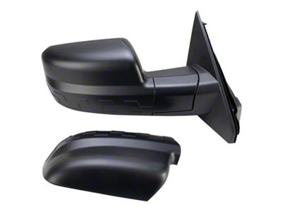 Checkered Flag Style Powered Heated Mirror; Black; Passenger Side (19-21 RAM 1500)