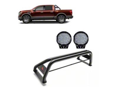 Classic Roll Bar with 9-Inch Black Round LED Lights; Black (09-18 RAM 1500)