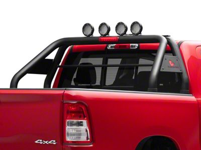 Classic Roll Bar with 5.30-Inch Black Round Flood LED Lights; Black (94-24 RAM 1500 w/o RAM Box)