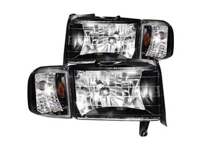 Crystal Headlights; Black Housing; Clear Lens (94-01 RAM 1500, Excluding 99-01 Sport)