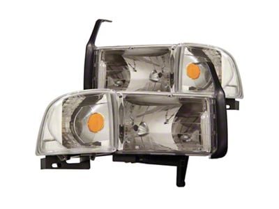 Crystal Headlights; Chrome Housing; Clear Lens (94-01 RAM 1500, Excluding 99-01 Sport)