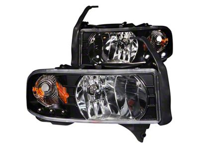 Crystal Headlights with LED Accent; Black Housing; Clear Lens (94-01 RAM 1500, Excluding 99-01 Sport)