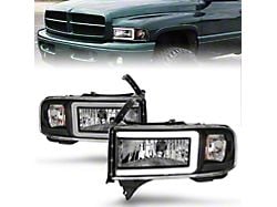 Crystal Plank Style Headlights; Black Housing; Clear Lens (94-01 RAM 1500 w/ Factory Dual Headlights, Excluding 99-01 Sport)