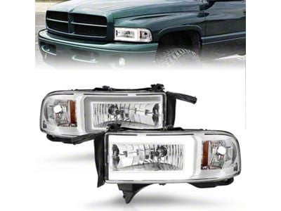 Crystal Plank Style Headlights; Chrome Housing; Clear Lens (94-01 RAM 1500 w/ Factory Dual Headlights, Excluding 99-01 Sport)