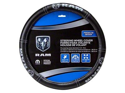 Deluxe Elite Series Steering Wheel Cover with RAM Logo; Black (Universal; Some Adaptation May Be Required)