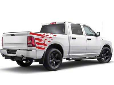 Distressed US Flag Bed Decal; Red (02-18 RAM 1500)