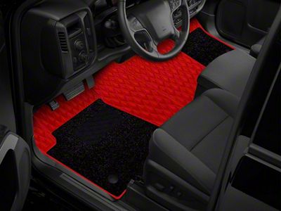 Double Layer Diamond Front and Rear Floor Mats; Base Full Red and Top Layer Black (19-24 RAM 1500 Crew Cab w/ Front Bench Seat & Rear Underseat Storage)