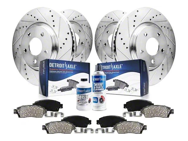 Drilled and Slotted 5-Lug Brake Rotor, Pad, Brake Fluid and Cleaner Kit; Front and Rear (06-18 RAM 1500, Excluding SRT-10 & Mega Cab)