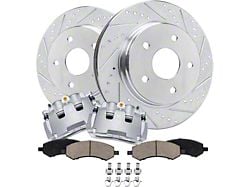 Drilled and Slotted 5-Lug Brake Rotor, Pad and Caliper Kit; Front (09-18 RAM 1500)