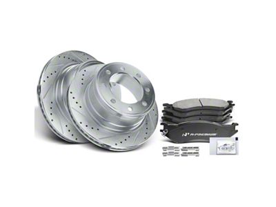 Drilled and Slotted 8-Lug Brake Rotor and Pad Kit; Rear (06-08 RAM 1500 Mega Cab)