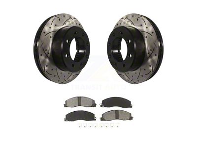 Drilled and Slotted 8-Lug Brake Rotor and Semi-Metallic Pad Kit; Front (2012 RAM 1500 Tradesman HD)