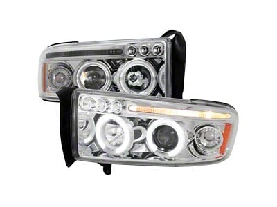 Dual Halo Projector Headlights; Chrome Housing; Clear Lens (94-01 RAM 1500, Excluding Sport)