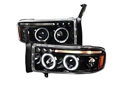 Dual Halo Projector Headlights; Jet Black Housing; Clear Lens (94-01 RAM 1500, Excluding Sport)