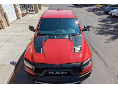 Dual Hood Stripes; Matte Black (19-24 RAM 1500 Rebel)