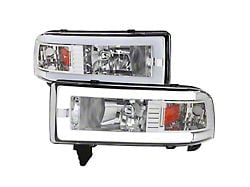 Dual LED Bar Factory Style Headlights; Chrome Housing; Clear Lens (94-01 RAM 1500, Excluding Sport)