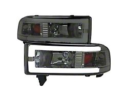 Dual LED Bar Factory Style Headlights; Chrome Housing; Smoked Lens (94-01 RAM 1500, Excluding Sport)