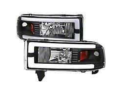 Dual LED Bar Factory Style Headlights; Matte Black Housing; Clear Lens (94-01 RAM 1500, Excluding Sport)