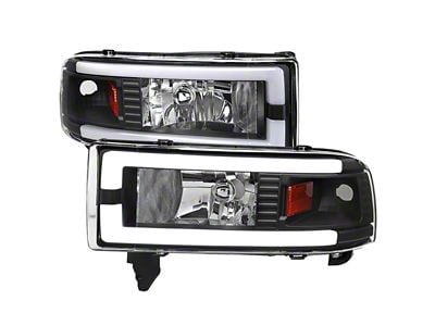 Dual LED Bar Factory Style Headlights; Matte Black Housing; Clear Lens (94-01 RAM 1500, Excluding Sport)