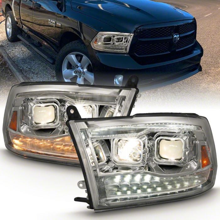 RAM 1500 Dual Switchback Projector Headlights; Chrome Housing; Clear ...