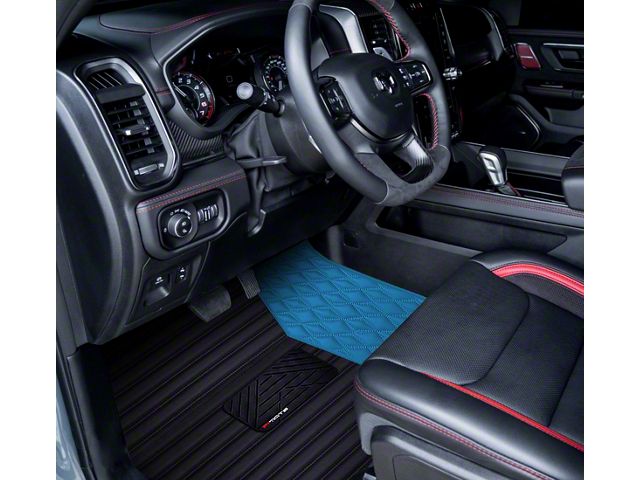 F1 Hybrid Front and Rear Floor Mats; Light Blue (19-24 RAM 1500 Quad Cab w/ Front Bucket Seats & Rear Underseat Storage)