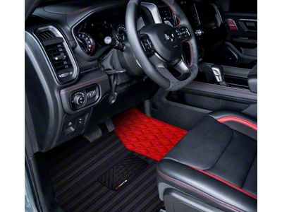 F1 Hybrid Front and Rear Floor Mats; Full Red (19-24 RAM 1500 Quad Cab w/ Front Bucket Seats & Rear Underseat Storage)