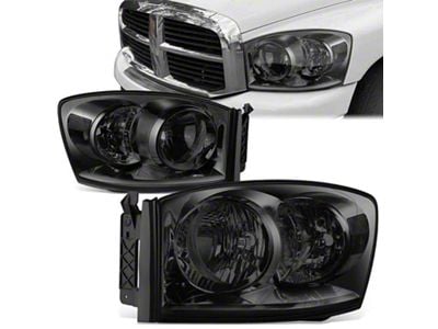 Factory Style Headlights; Chrome Housing; Smoked Lens (06-08 RAM 1500)