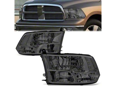 Factory Style Headlights with Clear Corners; Chrome Housing; Smoked Lens (09-12 RAM 1500 w/ Factory Halogen Quad Headlights)