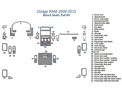 Full Dash Trim Kit; Real Carbon Fiber Finish (09-12 RAM 1500 w/ Bench Seat)