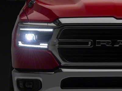 Full LED Projector Headlights with Sequential Turn Signals; Black Housing; Clear Lens (19-24 RAM 1500 w/ Factory Halogen Headlights)