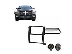 Grille Guard with 7-Inch Black Round LED Lights; Black (94-01 RAM 1500)