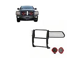 Grille Guard with 7-Inch Red Round LED Lights; Black (94-01 RAM 1500)