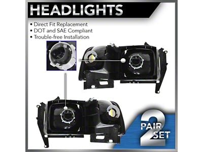 Headlights; Chrome Housing; Clear Lens (2002 RAM 1500 w/o Sport Package)