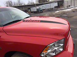 Hood Spear Stripes with HEMI Lettering; Gloss Black (09-18 RAM 1500 w/o Sport Hood)