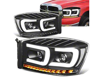 LED DRL Sequential Projector Headlights; Black Housing; Clear Lens (06-08 RAM 1500)