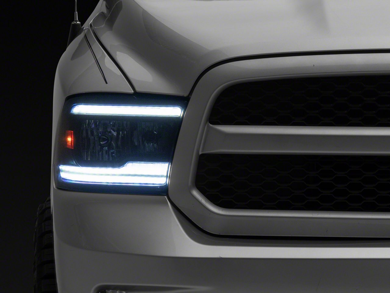 RAM 1500 LED Strip Projector Headlights; Black Housing; Smoked