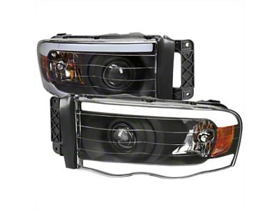 LED Tube Projector Headlights; Matte Black Housing; Clear Lens (02-05 RAM 1500)