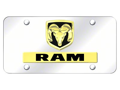 Dual RAM OEM LOGO License Plate; Gold on Chrome (Universal; Some Adaptation May Be Required)