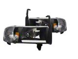 Light Bar DRL LED Headlights; Black Housing; Clear Lens (94-01 RAM 1500, Excluding Sport)