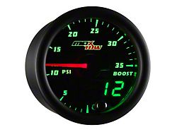 MaxTow 35 PSI Boost Gauge; Black and Green (Universal; Some Adaptation May Be Required)