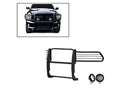 Modular Grille Guard with 5.30-Inch Black Round Flood LED Lights; Black (09-18 RAM 1500, Excluding Rebel)