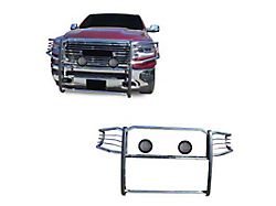 Modular Grille Guard with 5.30-Inch Black Round Flood LED Lights; Stainless Steel (19-24 RAM 1500, Excluding EcoDiesel, Rebel & TRX)