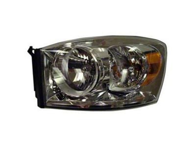 OE Certified Replacement Halogen Headlight; Chrome Housing; Clear Lens; Driver Side (07-08 RAM 1500)