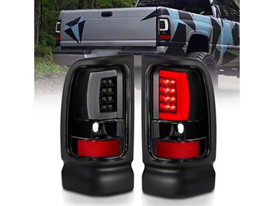 Plank Style LED Tail Lights; Black Housing; Clear Lens (94-01 RAM 1500)