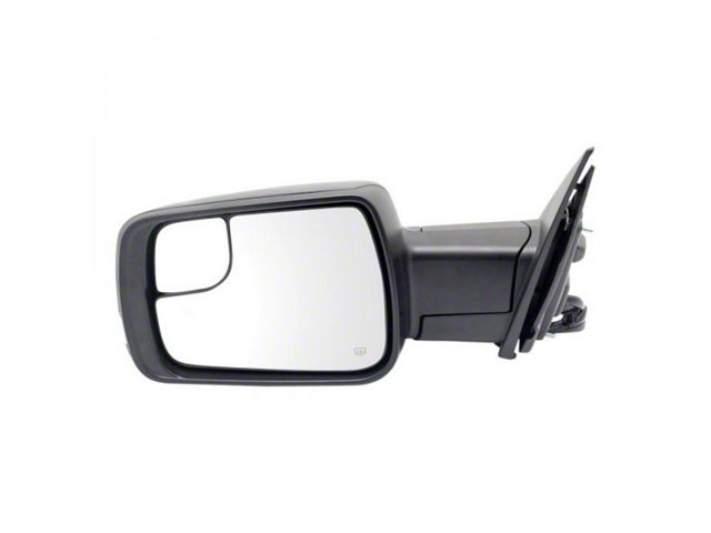 Powered Heated Power Folding Mirror with Blind Spot Detection, Puddle Light, Temperature Sensor and Turn Signal; Textured Black; Driver Side (19-24 RAM 1500)