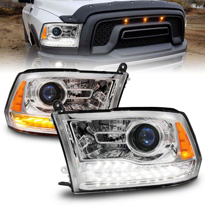 RAM 1500 Projector Headlights; Chrome Housing; Clear Lens (09-18 RAM ...