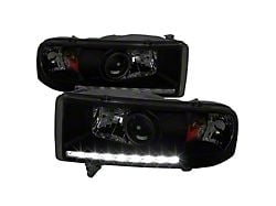 Projector Headlights with SMD LED Light Strip; Black Housing; Smoked Lens (94-01 RAM 1500, Excluding Sport)