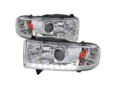 Projector Headlights with SMD LED Light Strip; Chrome Housing; Clear Lens (94-01 RAM 1500, Excluding Sport)