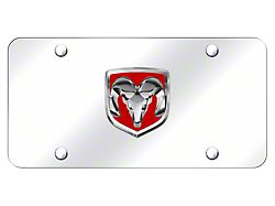 RAM OEM Logo License Plate; Red/Chrome on Chrome (Universal; Some Adaptation May Be Required)