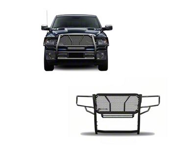 Rugged Heavy Duty Grille Guard with 20-Inch LED Light Bar; Black (09-18 RAM 1500, Excluding Rebel & Sport)