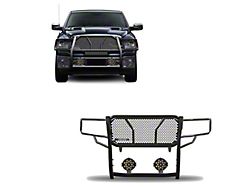 Rugged Heavy Duty Grille Guard with 7-Inch Black Round Flood LED Lights; Black (09-18 RAM 1500, Excluding Rebel)